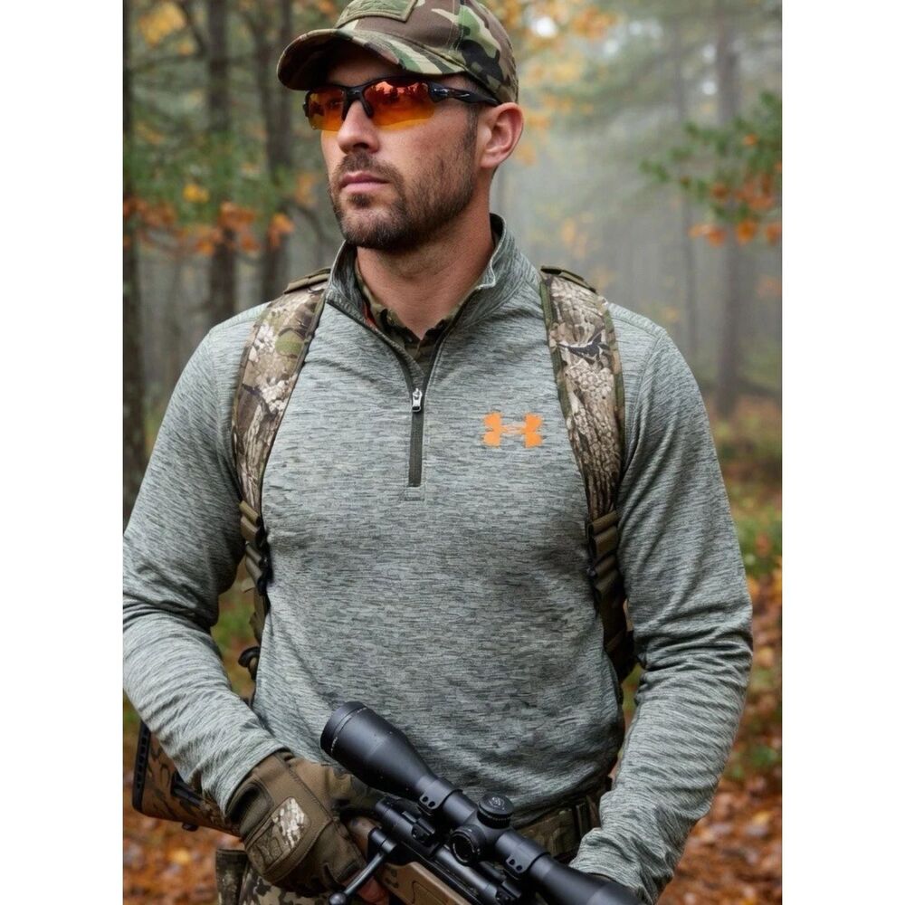 Under Armour Cold Gear Green And Orange Quarter Zip Jacket Men’s Large Hunting
